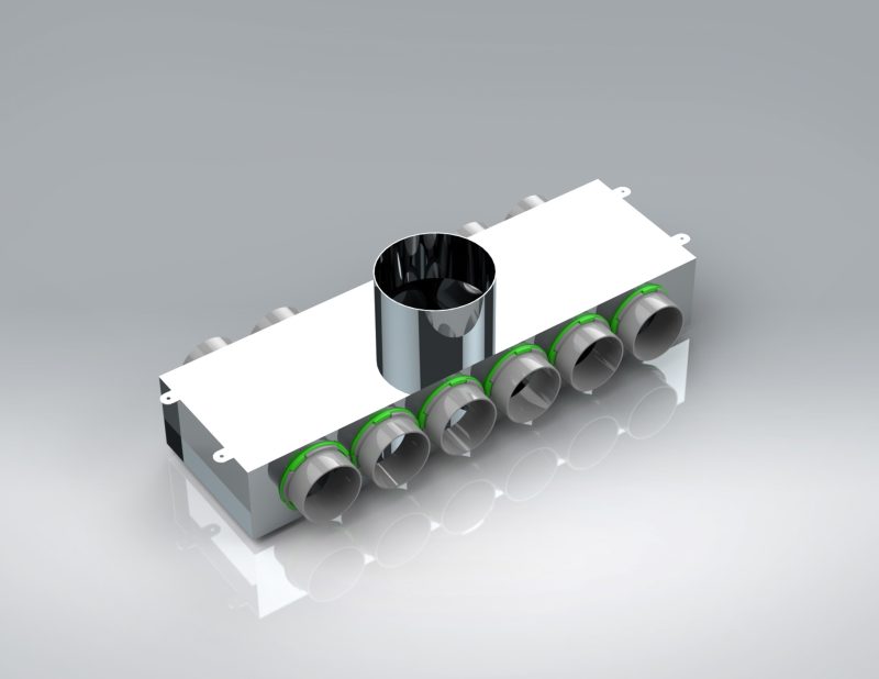 10 Port Manifold Box Acoustically Lined Stainless Steel with 150mm Round Input