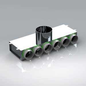 6 Port Manifold Box Acoustically Lined Stainless Steel with 150mm Round Input